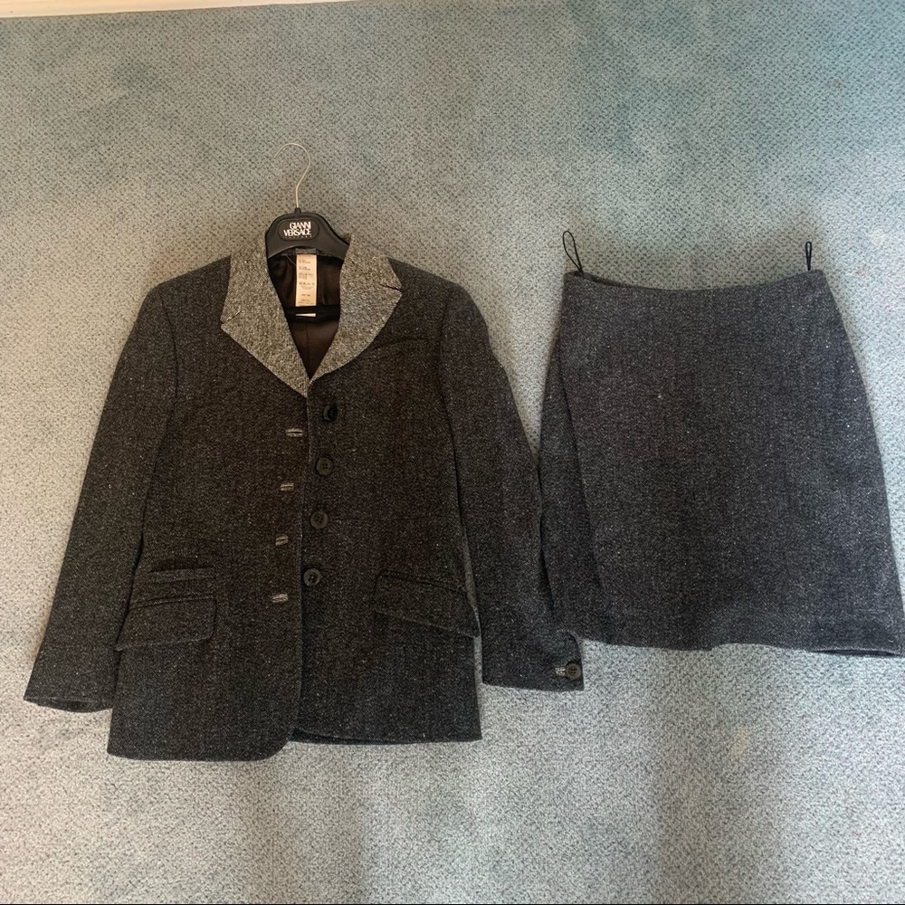 Versace Couture Grey Wool Blazer/Skirt Suit Set (Hanger Included)